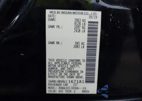2020 Nissan Altima S Fwd z USA, uszkodzony, nr VIN 1N4BL4BV6LC167181